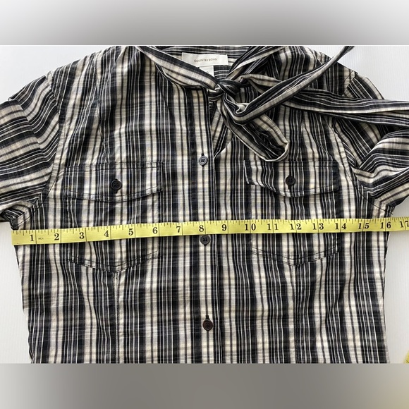 Country Road Women’s Blouse Top Long Sleeve Plaid Gingham Tie Neck Size XS 6 - Picture 7 of 8